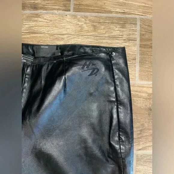 Harley-Davidson Leather Pants Black Boot Cut High Waist Side Zip - Picture 4 of 4